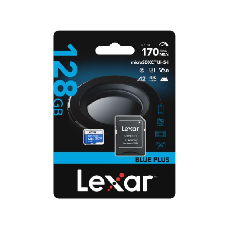 LEXAR 128GB Blue Plus microSDHC UHS I inc SD adapter 100MB/s